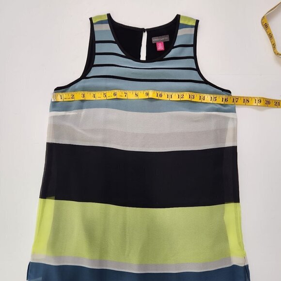 Vince Camuto Midi Dress XS Petite Sleeveless Striped Chiffon Flowy Sheer - Picture 7 of 9